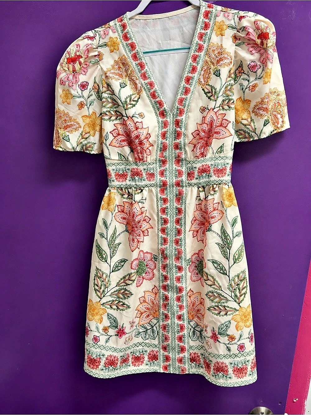 Floral Mini Dress in White & Pink Like New